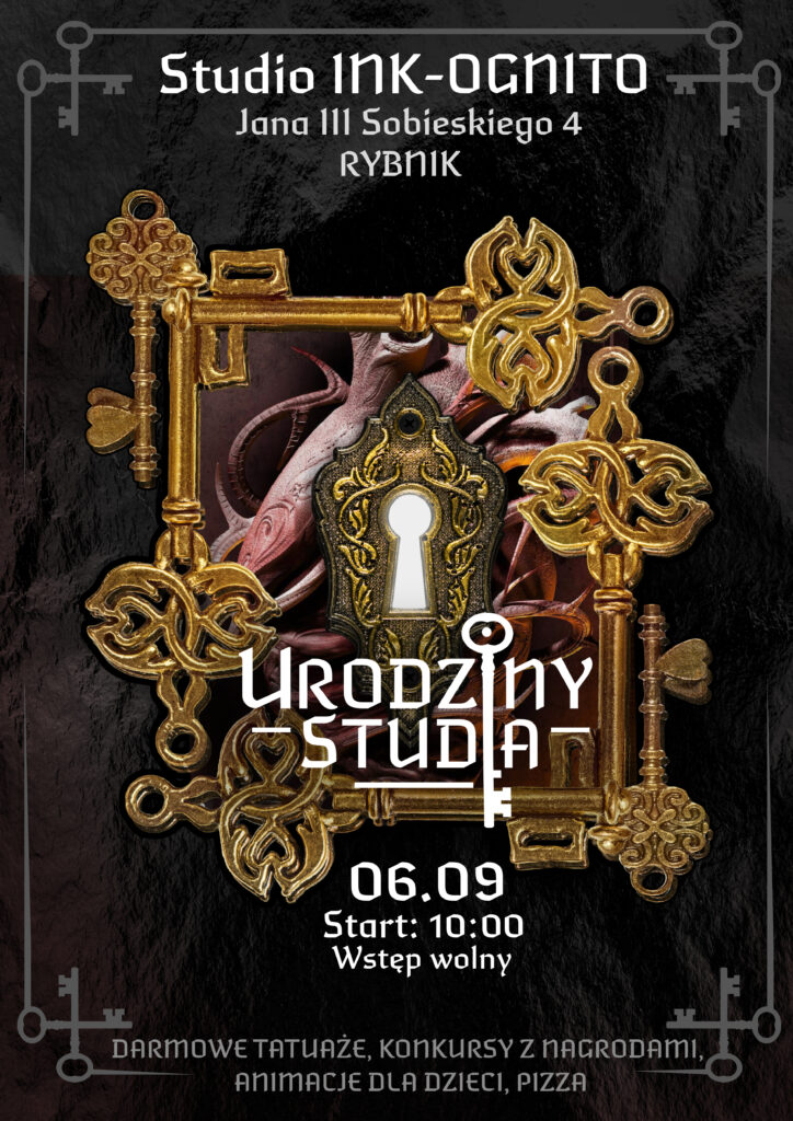 Zaproszenie na urodziny INK-OGNITO TATTOO w Rybniku – darmowe tatuaże, konkursy, piercing